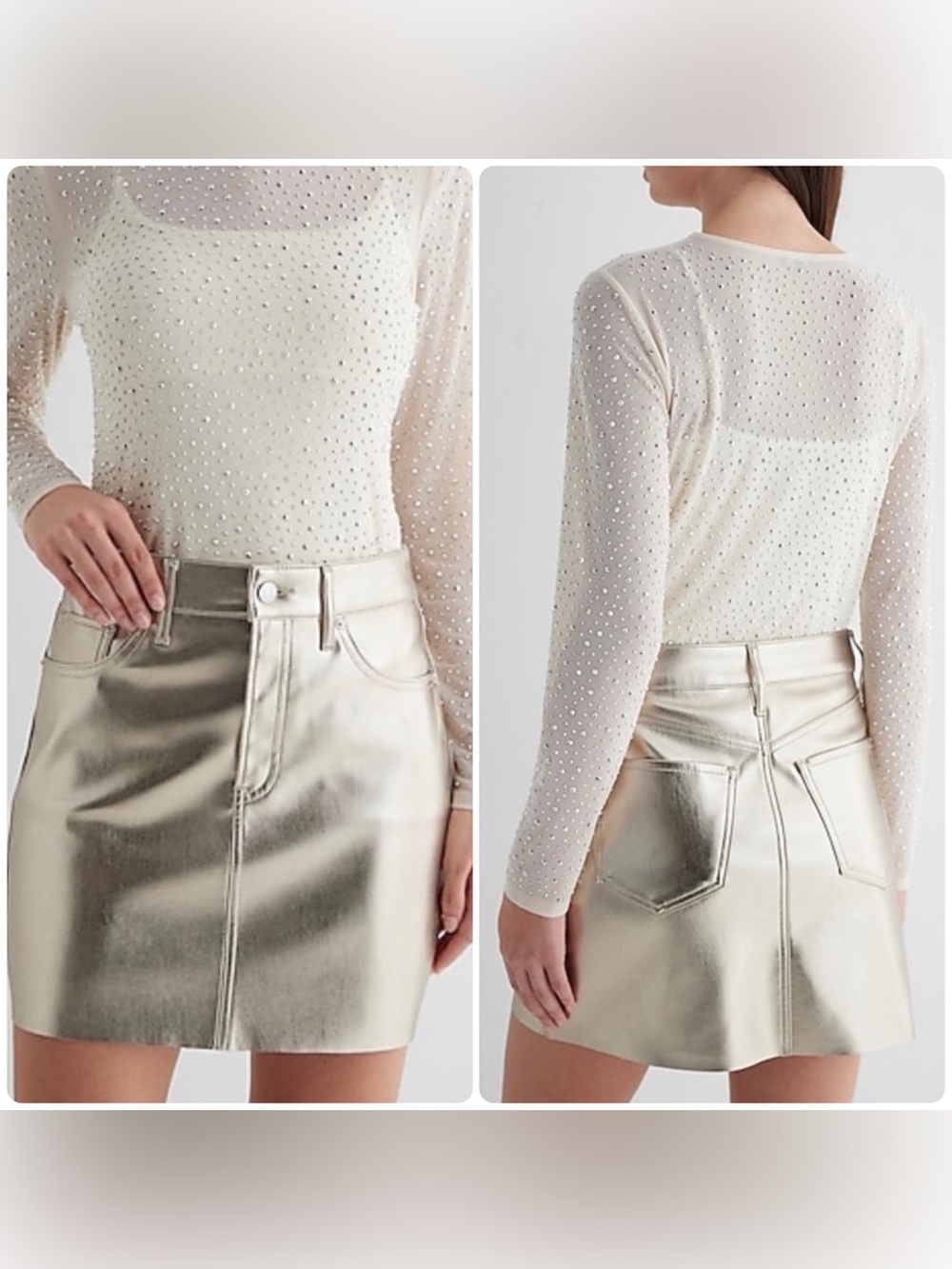 Express Metallic Gold Raw Hem Skirt 4